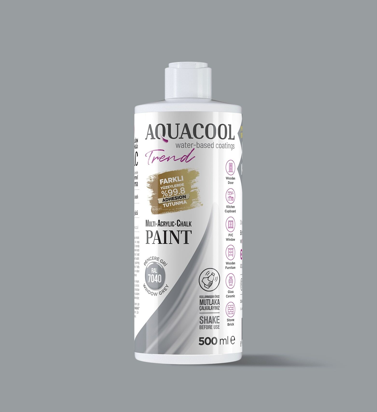 Aquacool Trend Mac Su Bazlı Boya 500ML RAL 7040 Pencere Gri
